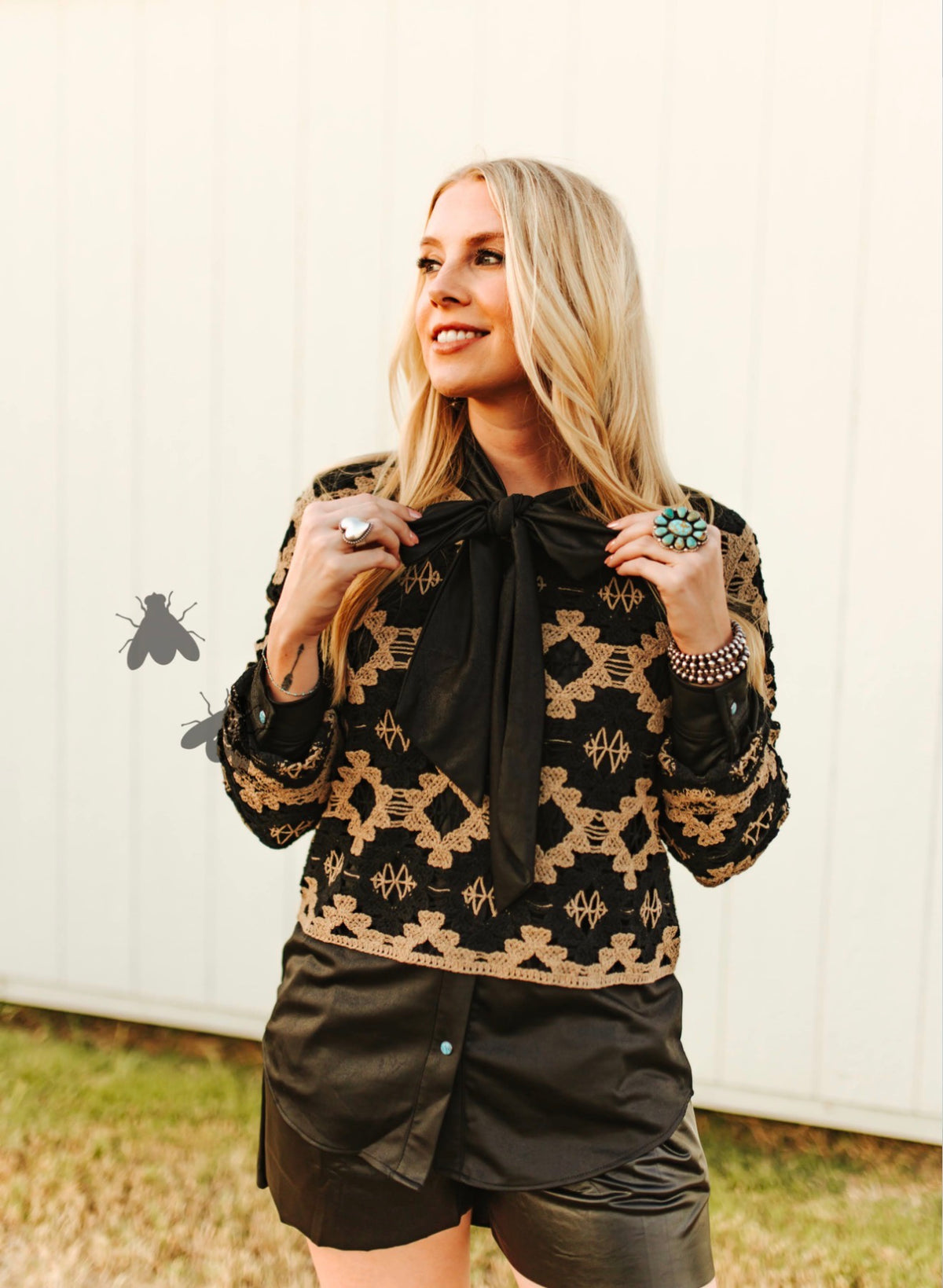 Leather Outlaw Turquoise Pearl Snap— Midnight