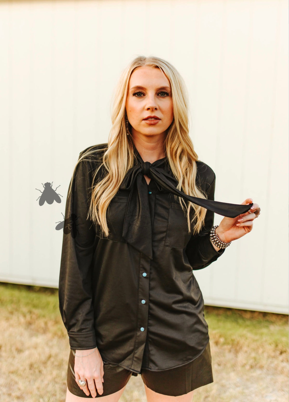 Leather Outlaw Turquoise Pearl Snap— Midnight