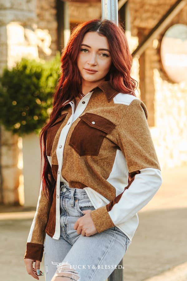 Multi-Fabric Patchwork Denim Pearl Snap Western Shirt