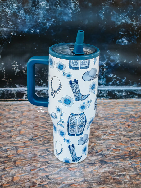 Western Chinoiserie Flip Top Tumbler: 32oz