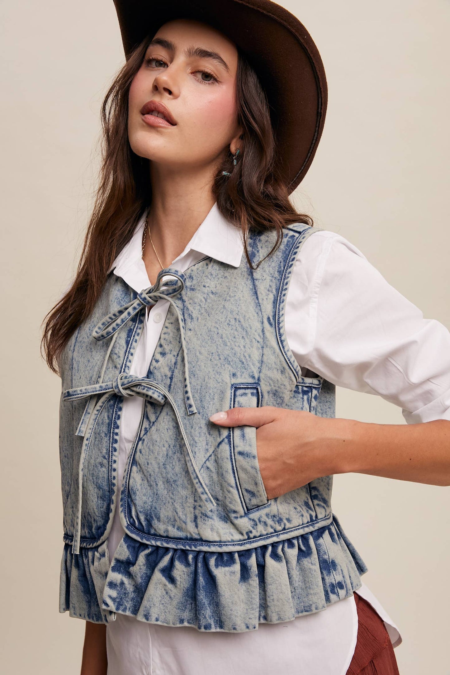 Denim Ruffle Vest— Vintage Denim Blue