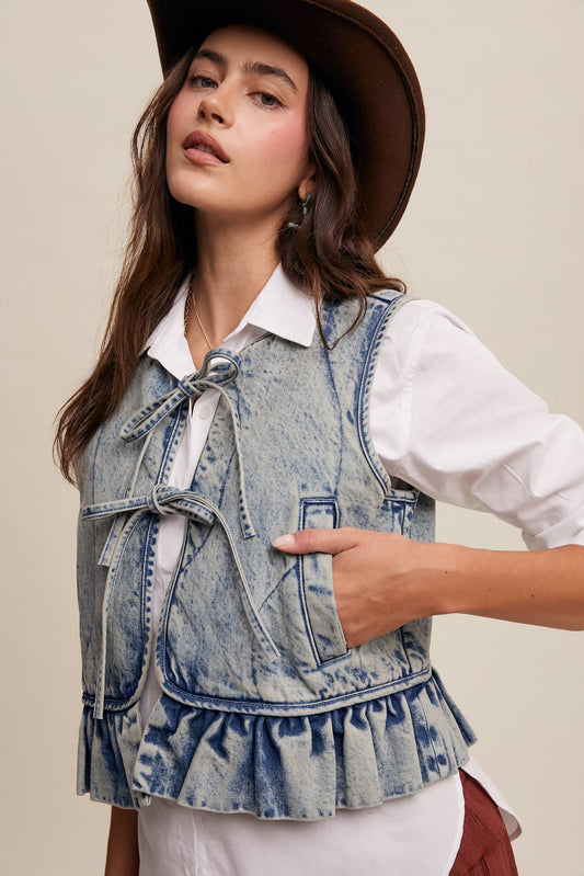 Denim Ruffle Vest— Vintage Denim Blue