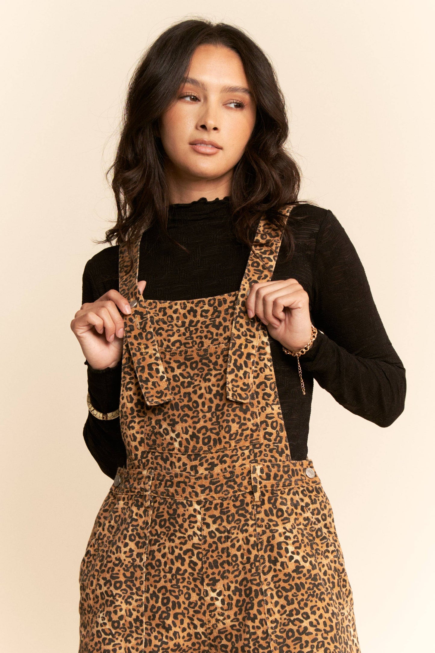 Denim Cheetah Wide Leg Overalls