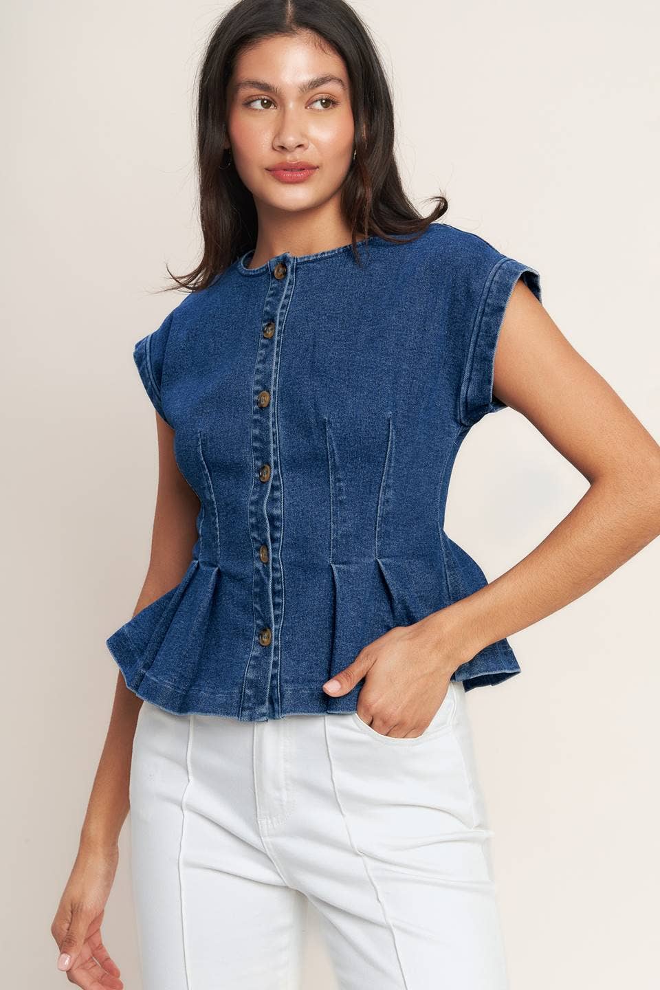 A Washed Denim Top— Medium Indigo