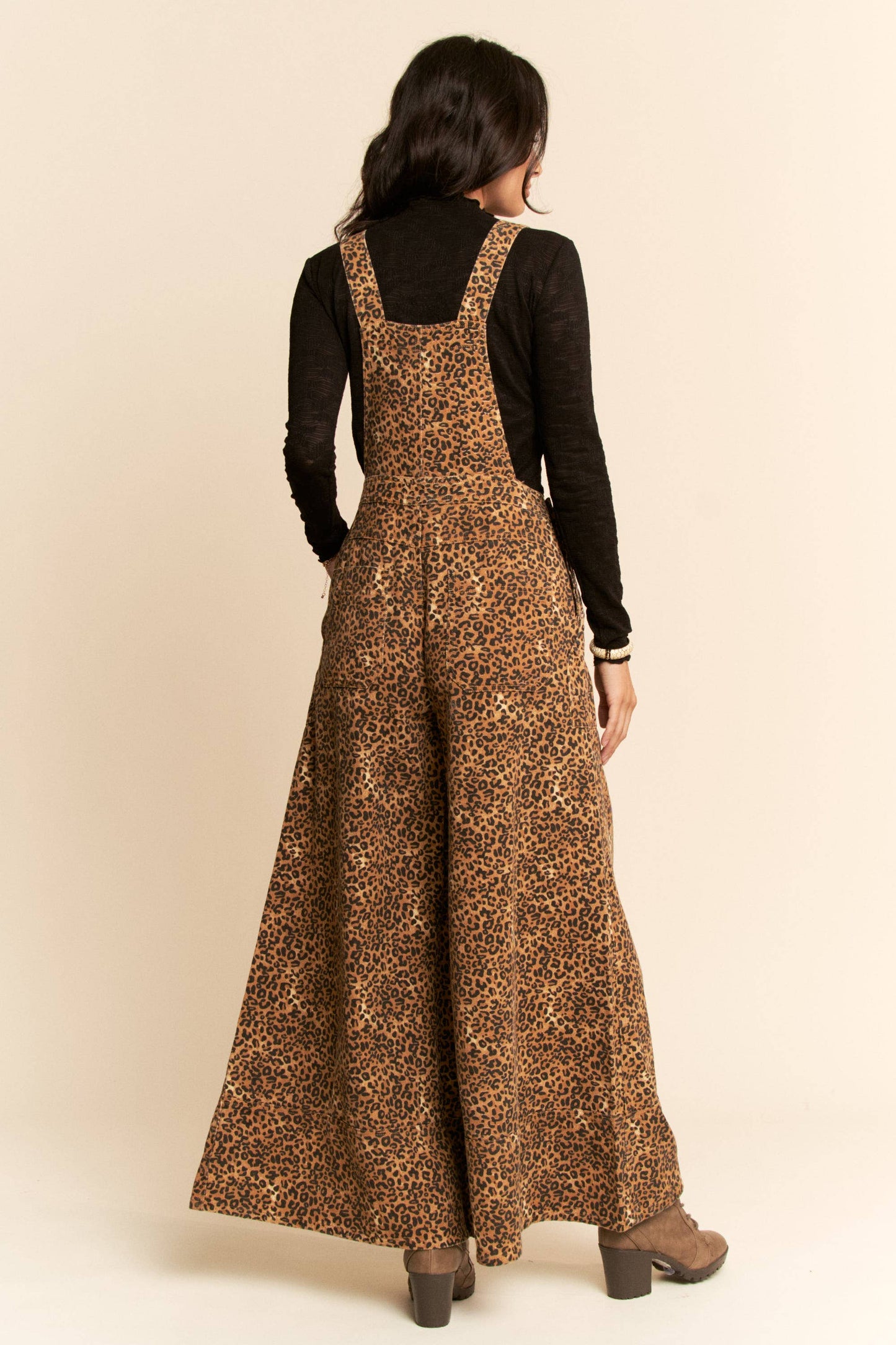 Denim Cheetah Wide Leg Overalls