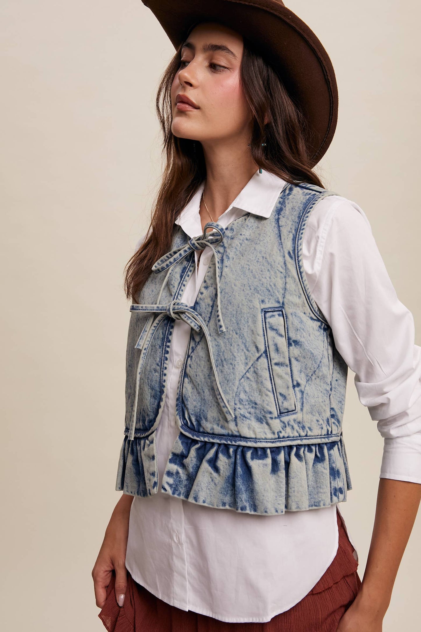 Denim Ruffle Vest— Vintage Denim Blue